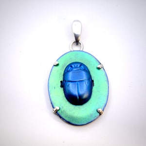 Egyptian Revival Scarab Pendant: Anodized Titanium & Sterling Silver