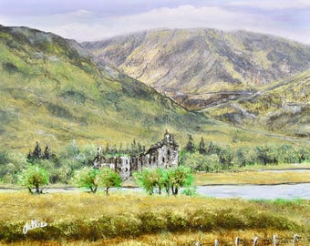 Original Oil Painting Of Kilchurn Castle On Loch Awe In Scotland