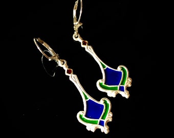 Hand Made Art Deco Inspired Fine Silver Art Jewelry Earrings With Vitreous Enamel