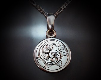 Hand Engraved Art Nouveau Inspired Sterling Silver Elegant English Scrollwork Necklace