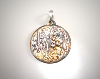 Classic Art Nouveau Beauty Die Stamped Vintage Hand Crafted Fine Silver Flower Fairy Pendant