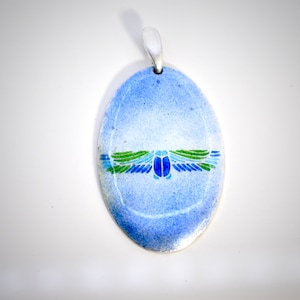 Hand Painted Vitreous Enamel Scarab Beetle Design On Fine Silver Pendant