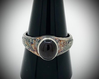 Art Jewelry Classic Sterling Silver Art Nouveau Ring With Natural Garnet