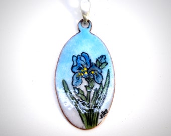 Hand Painted Vitreous Enamel Iris Copper Pendant