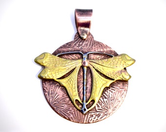 Art Nouveau Beautiful Dragonfly Titanium Pendant With Copper