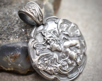 Classic Art Nouveau Beauty Queen Of The Fae Hand Crafted Fine Silver Pendant