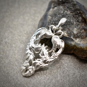 Art Nouveau Peacock Pair Sterling Silver Pendant