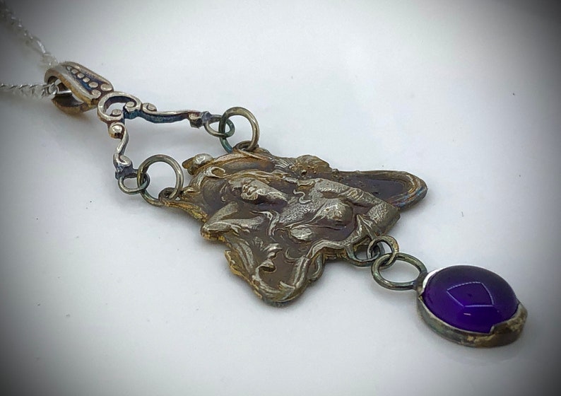 Beautiful Woman Giselle Art Nouveau Inspired Fine Silver With Purple Amethyst image 4