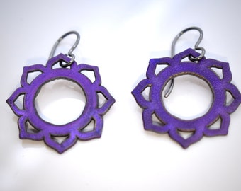 Purple Lotus Laser Cut Titanium Earrings