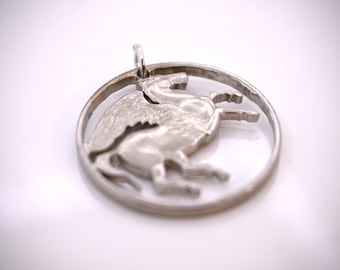 Winged Pegasus Horse Cut Greek Coin Pendant