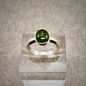 Hand Polished Natural Green Jade Sterling Silver Ring