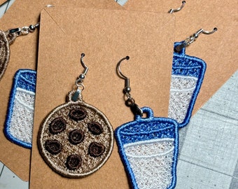 Cookies and Milk make a great pair lace earrings  pair together gift Lace Earrings Handmade Lace Earrings free standing lace