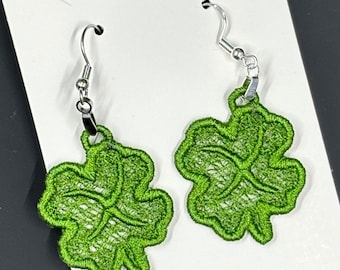 Shamrock Green Four Leaf Clover Lucky St Patrick’s Day Shamrock gift Lace Earrings Handmade Lace Earrings free standing lace Lightweight