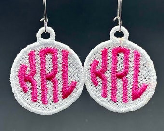 Order your custom 3 letter monogram Circle personalized Lace Earrings Handmade Lace Earrings free standing lace