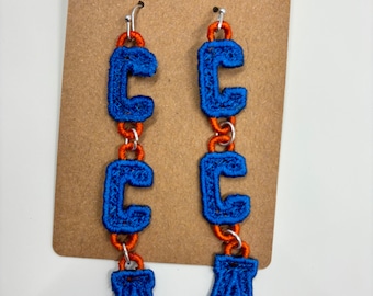 Order your custom 3 or 4 letter dangle earrings to represent your favorite college or School  Earrings Handmade Lace Earrings free standing