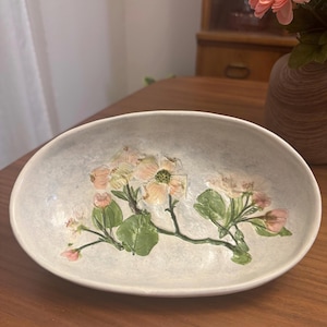 Vintage Salt Marsh Pottery Apple Blossom Pink Floral Decorative Hanging Tray Bowl