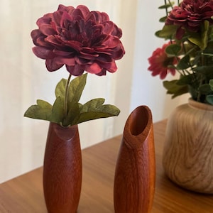 Vintage Mid Century Wood Flower Bud Vases- Set of 2
