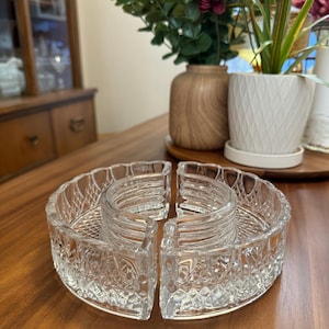 Vintage Val Saint Lambert Crystal 2 Piece Semi Circle Circular Antique Centerpiece Serving Candy Trinket Dishes- Made in Belgium