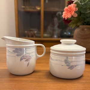 Vintage 1980&#39;s Studio Nova ‘Tender Bloom’ Ceramic White & Pastel Floral Tea/ Coffee Set- Creamer, Sugar Bowl and 4 Coffee Mugs