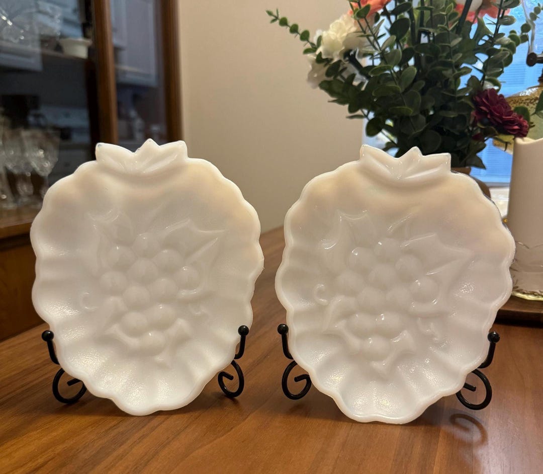 Vintage Set of 2 Milk Glass Grape Harvest Pattern Candy/serving Dish ...
