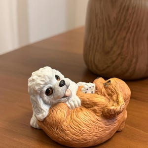 Vintage 1985 Purebred Pets by Enesco Ceramic Puppy Dogs Playing Figurine- Poodle and Cocker Spaniel