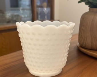 Vintage Milk Glass Hobnail Flower Vase Planter Bowl- Fire King Oven Ware- Unique Vintage Home Decor
