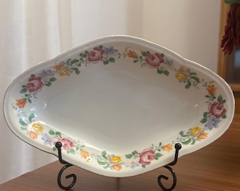 Vintage Bavaria Set of 2 Pink & Yellow Floral Diamond Shape Serving Dish Trinket Trays
