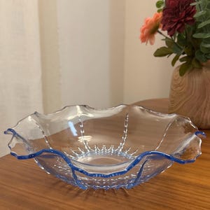 Vintage Ice Blue Glass Radiance Console Serving  Bowl Dish with Ruffled Edges