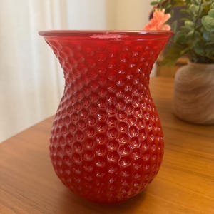 Vintage Red Reverse Hobnail Textured Glass Flower Vase