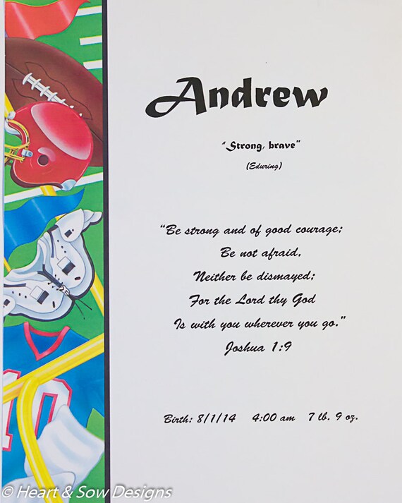 Sports Personalized Custom Name Meaning Certificate Baby Etsy