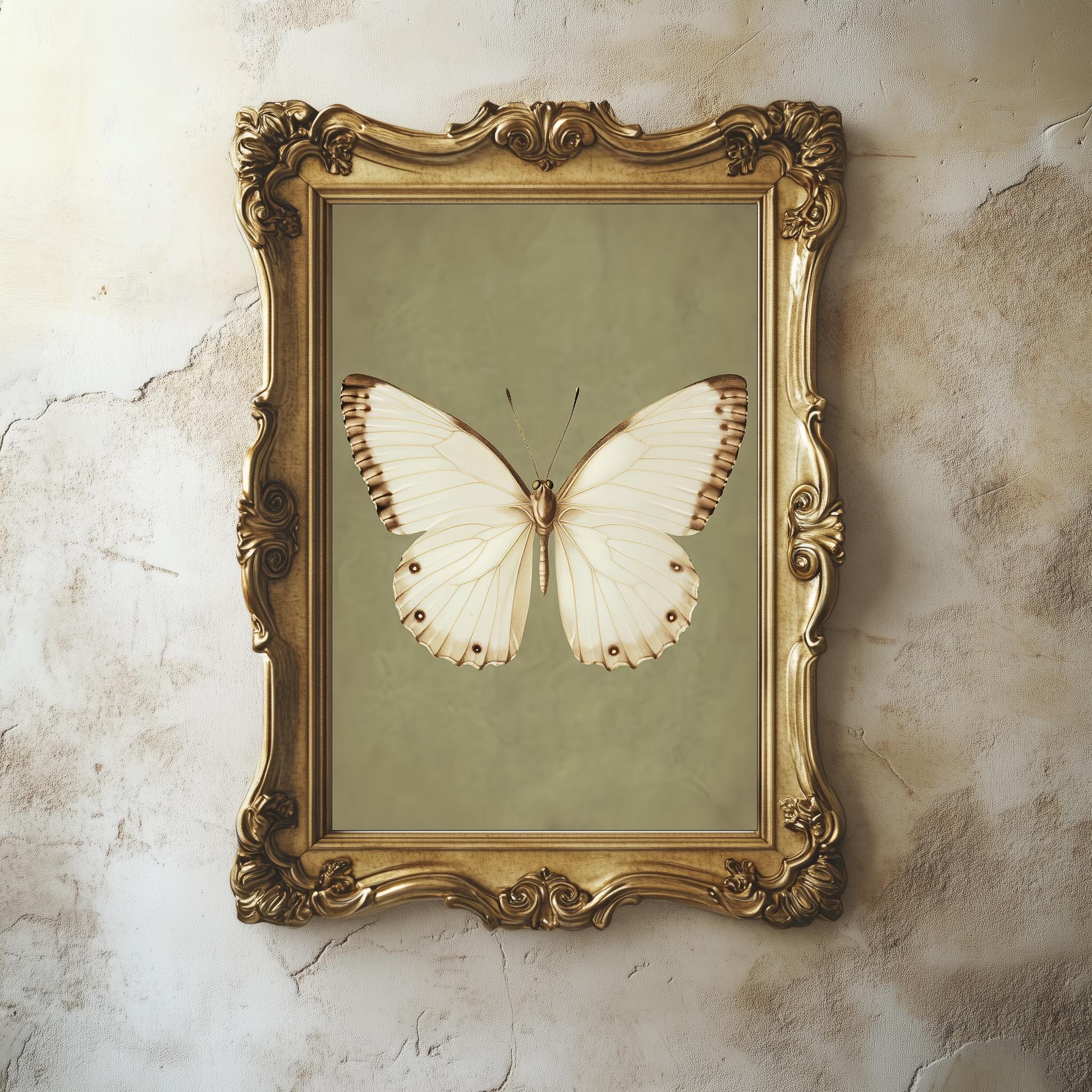 Moody White Butterfly Print: Butterfly Vintage Print, Antique Butterfly Decor, Moody Wall Art, Vintage Decor, Digital Prints, Download 330