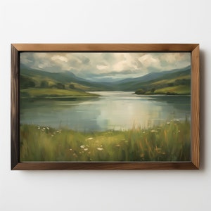 Lake Meadow Vintage Landscape: Printable Spring Meadow, Download, Country Field Rustic Country, Field Artwork, Meadow Wall Art, Download 254