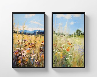 Wildflower Landscape Art Print Set: Vintage Country Field (Digital Download) 403