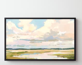 Lowcountry Marsh Landscape Painting: Pastel Grandmillennial Wall Art (Digital Download) 514