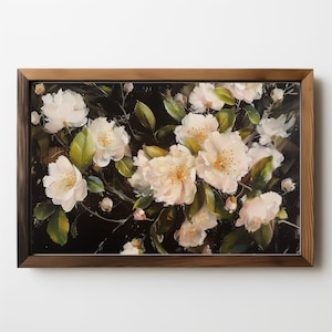 Camellia Oil Painting: Flowers Print, Modern Cottage Wall Art, Vintage Art, Flowers, Camellia Floral Art, Printable, Digital Download 287