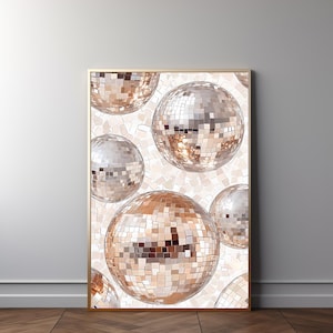 Beige Disco Wall Art: Disco Art, Disco Ball, Beige Art Print, Trendy Wall Decor, Aesthetic Art, Neutral Art, Preppy Room Decor, Download 447