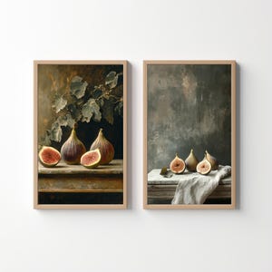 2-SET Dark Moody Figs: Fruit Art Print Painting, Rustic Vintage Art, Country Farmhouse Kitchen Decor, Cottagecore Oil Painting, Download