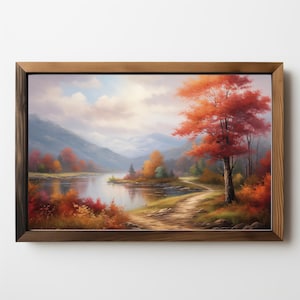 Fall Landscape Art: Fall Wall Art, Rustic Fall Fall Oil Painting, Fall Autumn Decor, Forest Fall, Moody Fall Art, Digital Download 348
