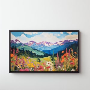 Mountains Wildflowers: Landscape Painting, Wildflower Field, Mountain Landscape, Painting Wildflowers, Cabin Decor, Downloadable 237