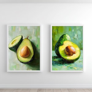 Avocado 2-SET Impasto Painting: Avocado Print, Vintage Kitchen Decor, Foodie Art, Bar Cart Wall Decor, Food Printable Art, Pobierz 506