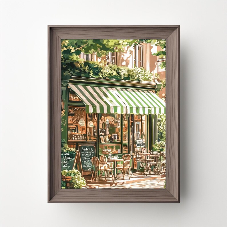 Vintage Coffee Shop: French Cafe Painting, Cafe Art Print, Cozy Coffee Shop, Spring Corner Shop, Coffee Poster, Printable, Download 529