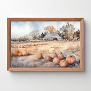 Pumpkin Field Painting: Vintage Wall Art, Pumpkin Decor, Cottage Fall Decor, Autumn Wall Art, Pumpkin Art, Autumn Landscape, Download 315