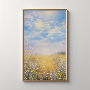 Wildflower Field Landscape: Floral Painting, Spring Wildflowers, Vintage, Spring Art, Farmhouse, Floral Print, Spring Print, Download 264