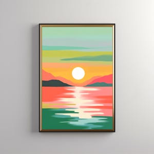 Modern Sunset Abstract Art: Sunset Wall Art, Colorful Landscape, Warm Tone, Coastal Decor, Printable Art, Printable Digital Download 334
