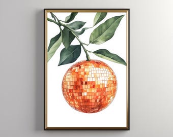 Print oranje discobal: retro citrusmozaïekkunst (digitale download) 382