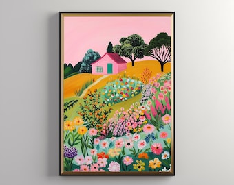 Floral Garden Art Print: Summer Flower Scenery (Digital Download) 501