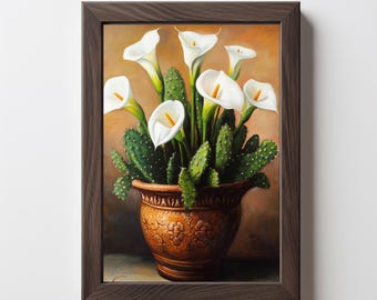 Calla Lily Cactus Vintage Print: Dark Moody Floral Art (Digital Download) 541