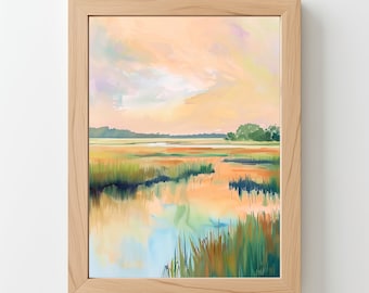 Watercolor Marsh Sunset Print: Coastal Landscape Painting (Digital Download) 257