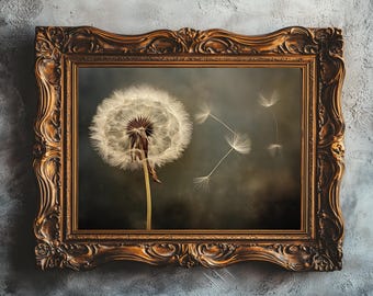 Moody Dandelion Painting: Vintage Floral Wall Art (Digital Download) 418