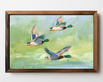 Mallard Ducks Wall Art: Duck Painting, Grandmillenial Decor, Pastel Ducks Art, Duck Marsh Landscape, Duck Home Decor, Digital Download 550